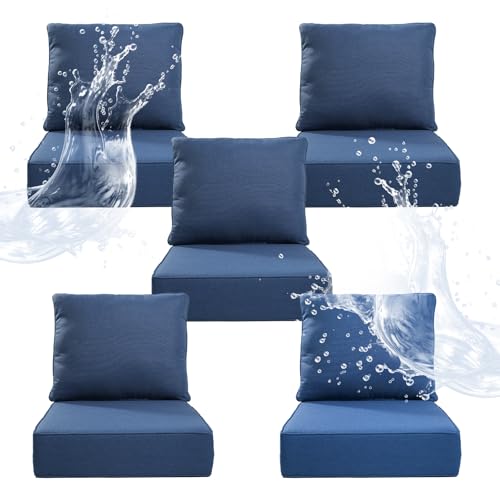 Artfurniz Luxury 6' Thicker Outdoor Chair Cushion 5 Sets - 24' *24' *6' Waterproof Patio Furniture Cushions with Removable Cover, 28D High Density Sponge Filling Thicken Outdoor Patio Cushions - Blue
