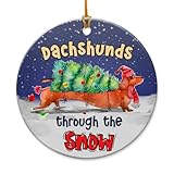 Funny Dachshund Christmas Ornaments 2024 - Dachshund Through The Snow Ceramic Christmas Ornaments - Weiner Dog Gifts for Women Men Pet Lovers, Holiday Christmas Tree Decorations