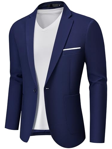 MAGE MALE Men's One Button Blazer Lightweight Casual Sport Coats Solid Color Suit Jacket Navy Blue
