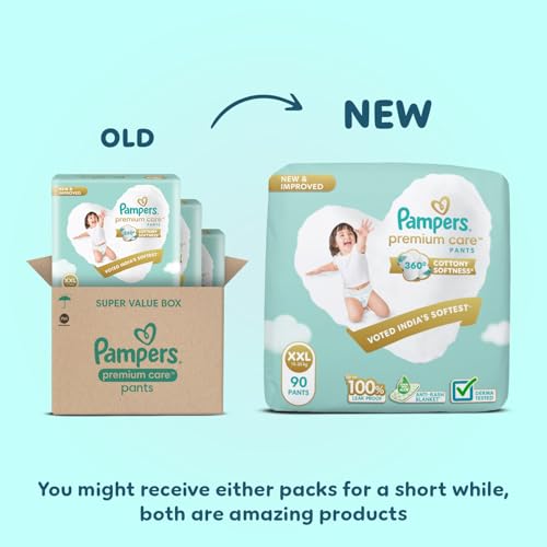 Image of Pampers Premium Care Diaper | Pant Style Baby Diapers Double Extra Large Size, 90 Count | Anti Rash Diaper with Aloe Vera and 100% Leak Proof Protection | (90 Count)