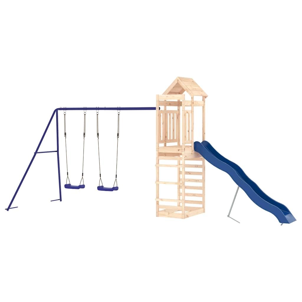 Torre da gioco in legno di pino massiccio con scivolo ondulato, doppia altalena e sabbiera, per giardino e cortile, piattaforma da 118 cm, per bambini da 3 a 8 anni, 478 x 185 x 239 cm