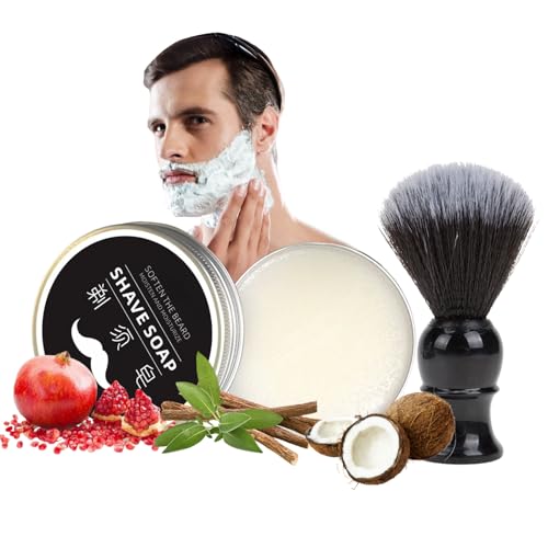Shaving Soap for Men - Shaving Cream Soap with Shaving Brush- Shaving Soap with Coconut Oil - Dense Foam Shaving Kit for Men - Travel Mens Soap Bar - Rich Lather for the Smoothest Shave