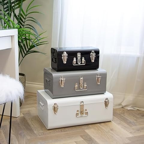 Set of 3 Metal Storage Trunks Cover