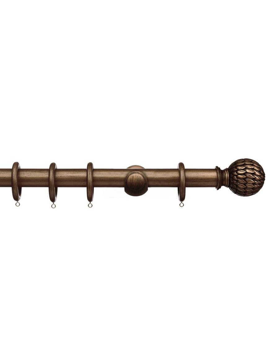 Integra Masterpiece Wooden Curtain Pole, 50mm Diameter Pole, Pheonix Finial, Standard Bracket, Complete Pole Kit, Burnished Bronze, 150 cm