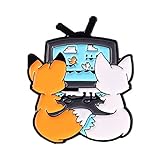 Couple Foxes Animals Brooch Pin for Women Girls Men Fashion Cute Enamel Cat Animal Play Games Together Friendship Love Forever Statement Lapel Pins Badge Hat Dress Accessories BFF Valentine Jewelry Gift