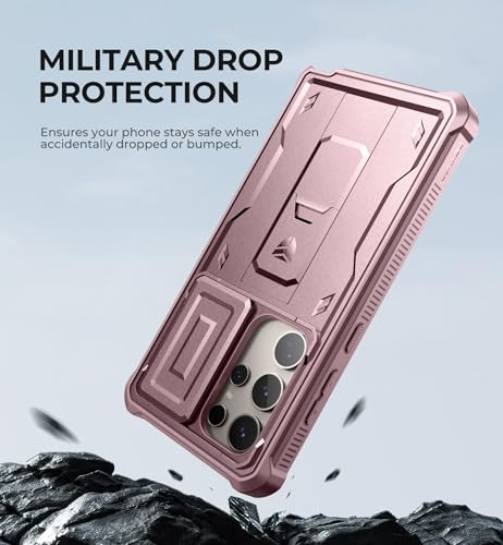 Image of Dexnor for Samsung Galaxy S24 Ultra Case with Built-in Slide Camera Cover & Screen Protector & Kickstand,Shockproof Rugged Case Full-Body Bumper Protective Cover for Galaxy S24 Ultra (2024),Peony Pink