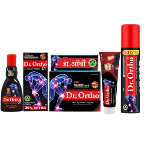 Dr.Ortho Combo Pack (1 Oil, 1 Capsule, 1 Spray & 1 Ointment) For Joint Pain, Neck Pain, Knee Pain, Muscle Pain