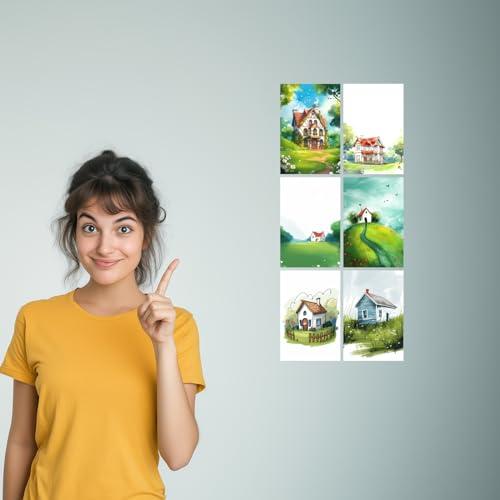 Image of SiddArtify Charming Cottagecore House Art Print Set - Set of 2-4x6 Inch - Board (Pack of 6) - Sticker (Pack of 6) Wall Room Decoration art Poster Prints