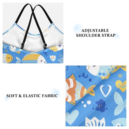 KLL Cartoon Fish Boy Blue Girl 1 Piece Swimsuits Beach Swimwear Adjustable Strap UPF 50+3