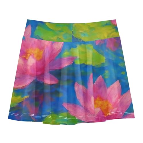 Girls Skorts Athletic Shorts Vintage Water Lilies Blue Pink Green Kids Tennis Skirts Purple Little Girl 3t2