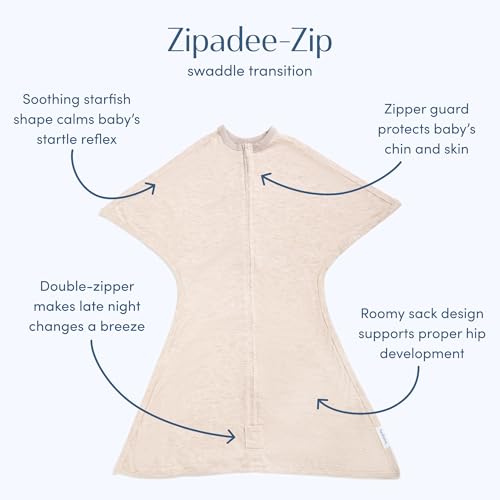 Image of SleepingBaby Zipadee-Zip Transition Swaddle - Cozy Baby Swaddling Blanket with Zipper Convenience - Roomy Wearable Blanket for Easy Diaper Changes - 3-6 Month - Balanced Beige Heather