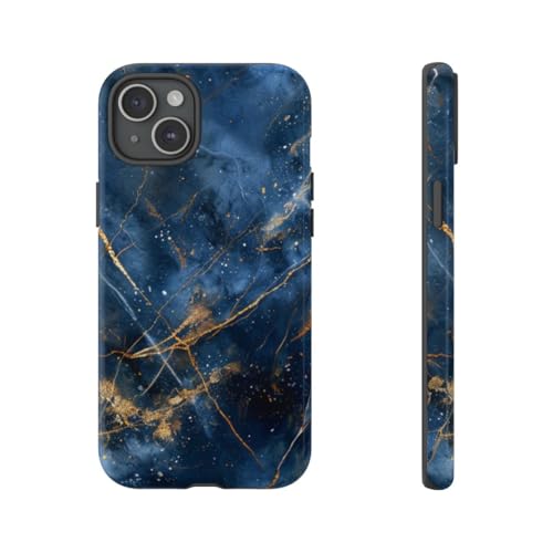 Coque iPhone 15 Plus texture marbre bleu - Protection rigide brillante antichoc