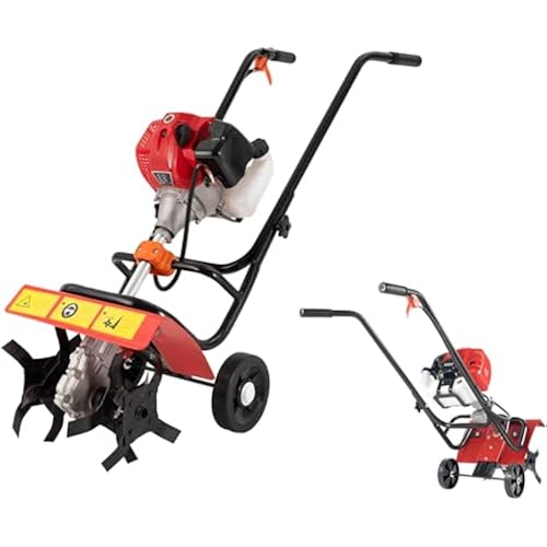 52cc 2 Stroke Tiller Cultivator Gas Powered, Single-Cylinder Air-Cooled Gasoline Engine Rototiller, 4 Blades Garden Tiller,Mini Tiller Cultivator for Farm Plant Garden Yard
