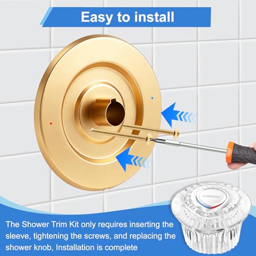 Image of Shower Trim Kit, Compatible with Moen T470 Chateau Shower Trim Kit, With Dual Seal Replacement Cartridge, 104421 Removal Tool, Escutcheon, Shower handle, Tubes and Screws, Gold