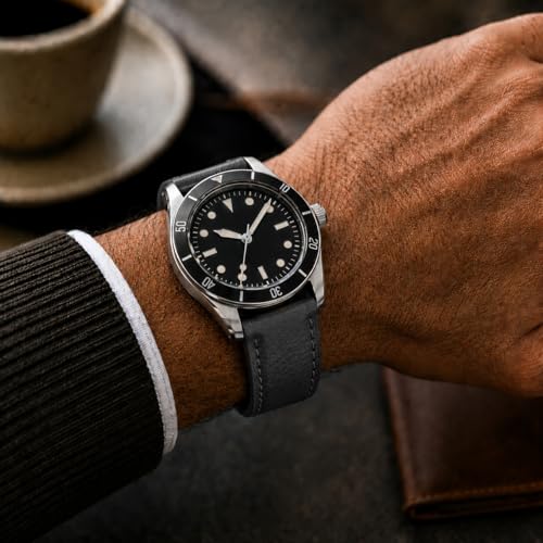 Image of Bandini Mens XL Extra Long Leather Watch Band or Regular Strap, Classic or Buffalo Pattern - 4 Colors, With or Without Stitch - 18mm 20mm 22mm 24mm 26mm 28mm 30mm Leather Watch Band for Men