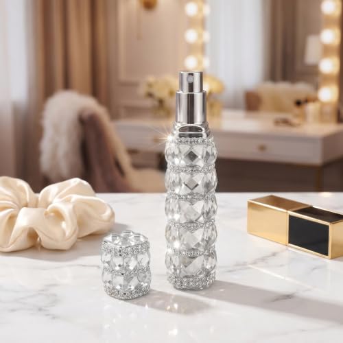 Atomizador de perfume recargable de lujo plateado de 10 ml con pedrería 5