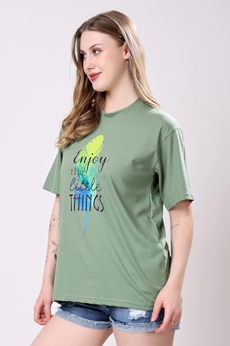 Image of London Hills Women's Cotton Oversized Fit Tshirt |Printed Oversized t Shirts Longline Drop Shoulder Boho Style T-Shirt