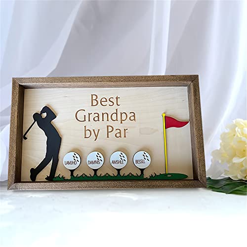 Zouwii Best Dad By Par Sign - Father's Day Gifts - Wooden Golf Sign For Dad - Personalized Plaque For Grandpa - Custom Family Name Gifts For Dad - Home Wood Decoration For Fathers Day #TOP5