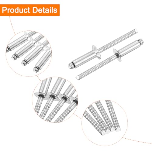 Rivet aveugle tôle et réparation auto en inox 304 type ouvert 3/16" - 4