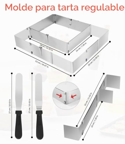 Miniatura 2 de Tidevan Molde Pastel Acero Inoxidable 5 Cm Altura Molde Rectangular Ajustable Anillo Pastel Cuadrado Hornear Aro Para Tartas Ajustable Molde Extensible Para Hornear Para Pastel Mousse Tiramisú