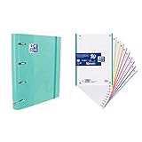 producto 2: Formato A4 Oxford, Archivador 4 anillas con recambio y goma, Tapa Extradura A4 + con Recambio 100 Hojas Cuadrícula 5x5 y Pizarra Extraíble + Hojas cuadriculadas A4 Recambio , School, 10 Banda colores, 160 Hojas