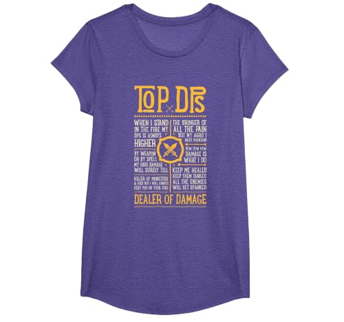 Wow Funny Top DPS Role Play Gaming T-Shirt, Girls, Purple Heather, Medium