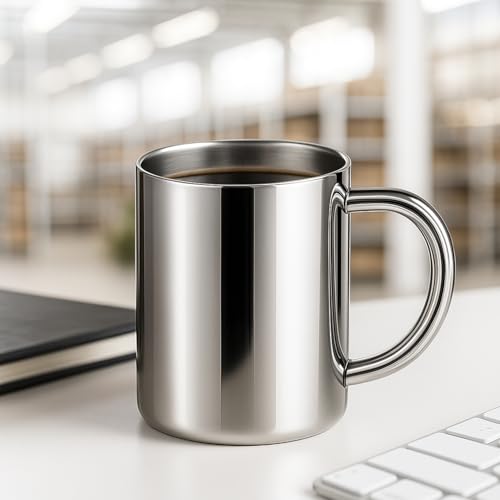 Wilhelm Sell® 2x kubki termiczne 450 ml ze stali nierdzewnej – podwójne scianki z uchwytem – trwale i odporne na stluczenia – idealne na biwak, podróze i codzienny uzytek (450ml - 2 sztuki)