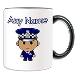 PCSO Polizistenhut, personalisierbar, Geschenk – Police Community Support Officer männliche schwarze Tasse (Karriere Design Thema, Farboptionen) – beliebiger Name/Nachricht auf Ihrem einzigartigen – PCSO Polizist Hut Kappe blau Uniform asiatischer Beruf