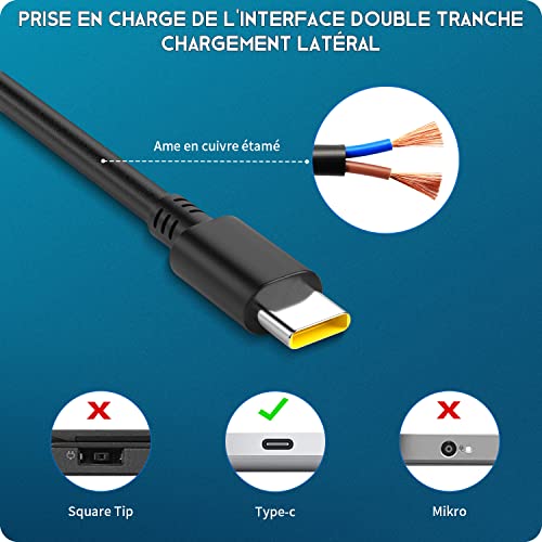 Chargeur USB C 65W pour bloc alimentation Lenovo ThinkPad X1 T490 E580 Type C - 4