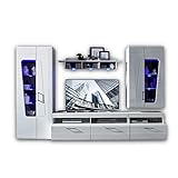 Stella Trading SPIRIT PLUS Wohnwand Komplett-Set in Hochglanz Weiß - Moderne Schrankwand mit blauer...