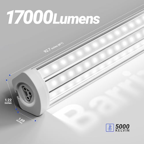 Image of Barrina 8FT LED Shop Light, 140W 17000LM 5000K, U-Shaped 3 Rows LED Garage Lights, Linkable, Hanging & Flush Mount, 8 Foot Commercial LED Shop Lights for Garage, Workshop, Kitchen, 6 Packs, Silver