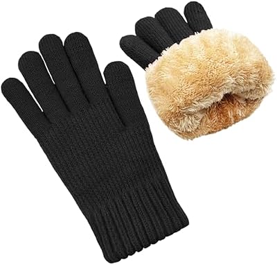 Winter Gloves for Women – Warm Wool Touch Screen, Windproof Thermal Knit Fleece-Lined Gloves – Black