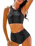 Cerburny Women High Waisted Bikini Set High Neck Two Piece Swimsuit Racerback Snakeskin Bathing Suits