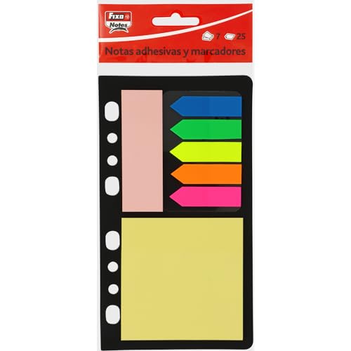 Fixo Notes | Porte-notes et marqueurs adhésifs | Couleurs et tailles assorties | Indicateurs Pet | Notes adhésives papier classeurs 4 anneaux A5 | 25 feuilles par bloc | 7 blocs