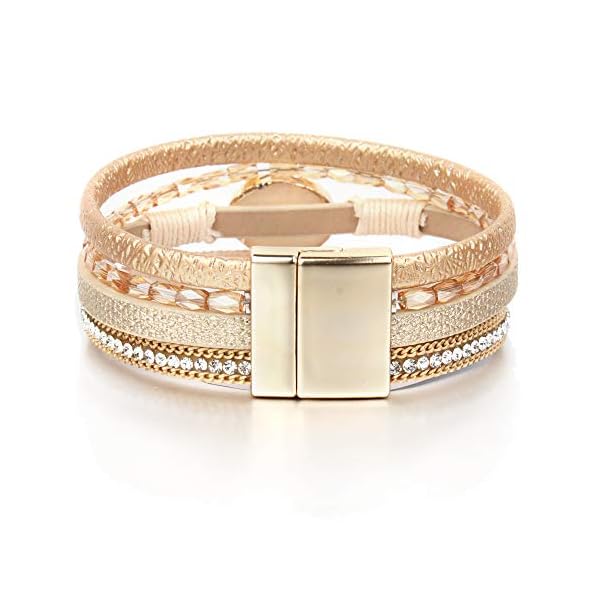 FANCY-SHINY-Leather-Wrap-Bracelet-Boho-Cuff-Bracelets-Crystal-Bead-Bracelet-with-Magnetic-Clasp-Jewelry-Gifts-for-Women-Teen-Girls FANCY SHINY Leather Wrap Bracelet Boho Cuff Bracelets Crystal Bead Bracelet with Clasp Jewelry Gifts for Women Teen Girls(7.7", Gold)