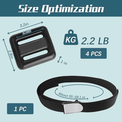 Quaocens 4 Pcs 2.2 lb Scuba Weight Belt,Diving Weight Belt with Metal Block Buckle Coated Dive Weights Nylon Dive Belt Suitable for Free Diving - Thumbnail 2