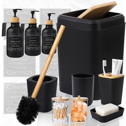 XLHOMO Black and Wood Bathroom Accessories Set 19Pcs, Bathroom Set