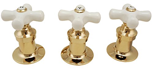 Porcelain Handles And Flanges (3 Pieces Each) Fits Price Pfister Shower Faucet With 12 Spline, Polish Brass Finish - By Plumbusa #TOP7