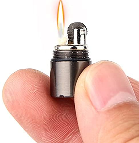 Mlian Mini Feuerzeug Mini Feuerstarter Survival Tool Feldnotfall Selbsthilfe Gadget mit Schlüsselring für Überleben & Notfall (Kraftstoff nicht im Lieferumfang enthalten), Schwarz, 1x1x1
