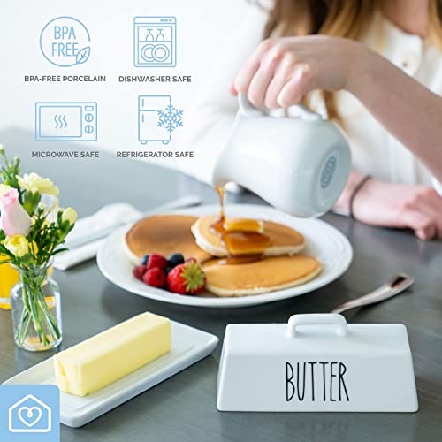 Heartland Home Porcelain Covered Butter Dish with Lid for Countertop (Lid with Handle). 7.6\" x 3.8\" Butter Holder Container for One Stick of Butter. Textured Tray Butter Keeper for Non Slip Storage - Thumbnail 5
