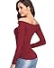 Fuinloth Women's Off Shoulder Tops, One Shoulder Shirts, Long Sleeves Sexy Slim Fit Tees Wine X Small