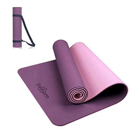 Yoga Mat innhom Yoga Mats for Women 1/3 inch Thick Yoga Mat for Men Exercise Mat Workout Mat for Yoga Pilates Home Gym Yoga Mat Non Slip with Carrying Strap, Dark Purple/Pink