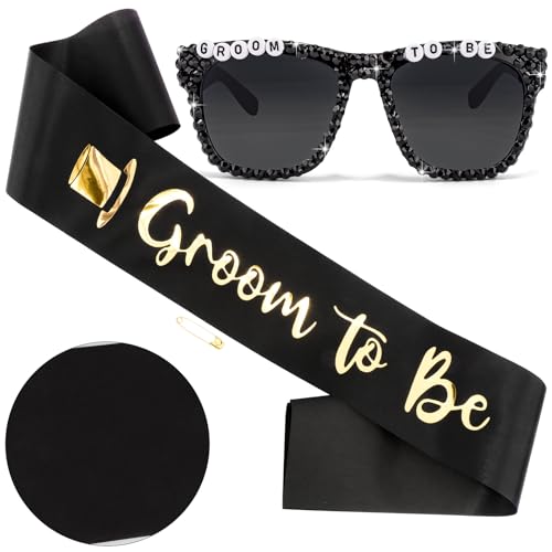 Hapdoo Groom Sunglasses & Sash Bachelorette Party Decorations Set - Bachelorette Shower Gifts for Groom Bridal Party Favors Wedding Accessories