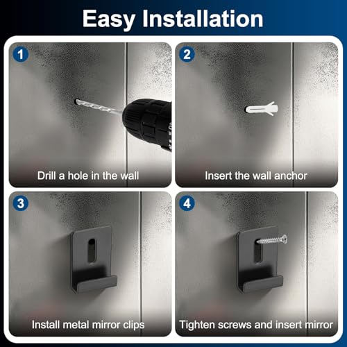 Image of uxcell 6Pcs Metal Mirror Holder Clips, Mirror Hangers Hardware Kit with Screws Large Size for Wall Mounting Frameless Mirrors, Wall Tile, Billboards Display, Black