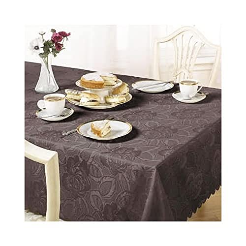 Emma Barclay Damask Rose - Jacquard Table Cloth in Chocolate - 60x84 (152x213cm) Oval