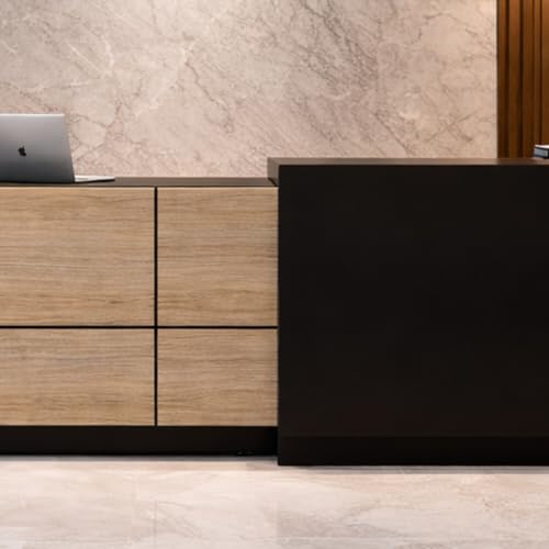 Image of Luxury Modern Reception Desk for Office, Salon & Clinic | Front Reception Counter Table with Storage | Particle Board Reception Furniture - (RCT-024 LPB L5W2)