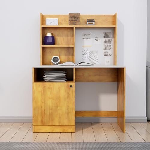 Image of Bniture Wooden Study Table for Home | Engineered Wood Study Table with Bottom Storage Shelf | Multi Purpose Computer Desk for Writing & Study | Laptop Table for Study Room | Giant Wood & Frosty White