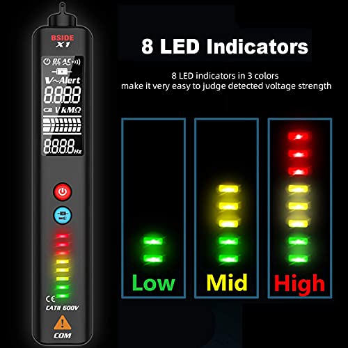 BSIDE EBTN LCD Voltage Detector, 3-Line Display Non-Contact AC Voltage Tester Pen, Adjustable Sensitivity, Dual Range 6V-1000V/90V-1000V Electricity Sensor Live Wire Checker with Flashlight