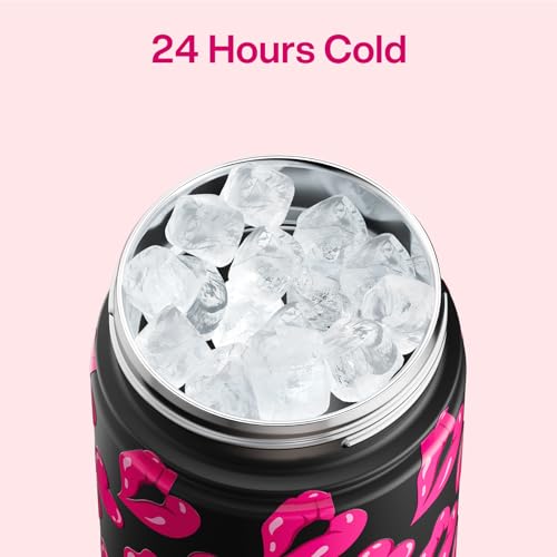 Image of ENCOOL Insulated Water Bottle with Straw Stainless Steel Water Bottle, Leak-Proof, BPA-Free, Keeps Cold for 24 Hours for Sports, Travel, School (26 oz, Kiss Love Pink x Black)