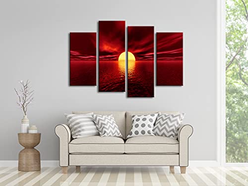 Wieco-Art-Giclee-Canvas-Prints-Wall-Art-Red-Sea-Pictures-Sun-Paintings-Ready-to-Hang-for-Living-Room-Bedroom-Home-Decorations-Modern-4-Piece-Large-Stretched-and-Framed-Seascape-Ocean-Beach-Artwork-L